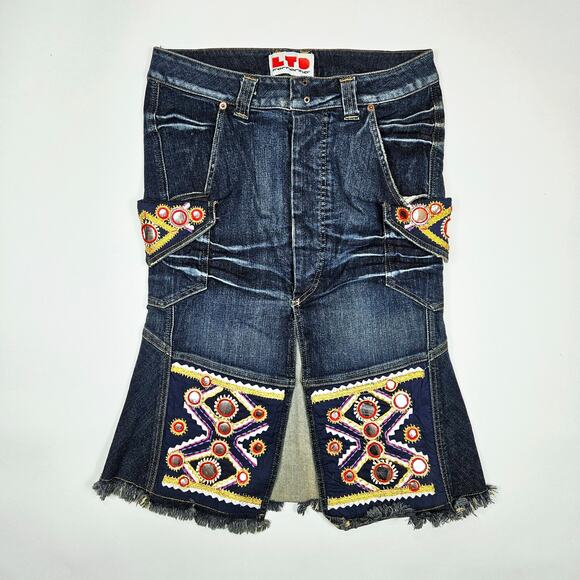 Fornarina Dresses & Skirts - Y2k Euro Fornarina Denim Skirt Knee Length Embellished Boho - Size 11
